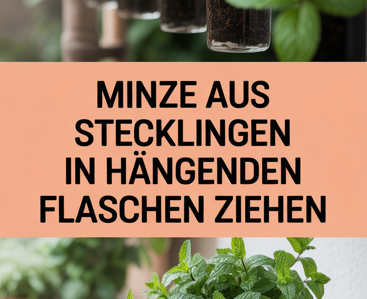Minze aus Stecklingen in hängenden Flaschen ziehen